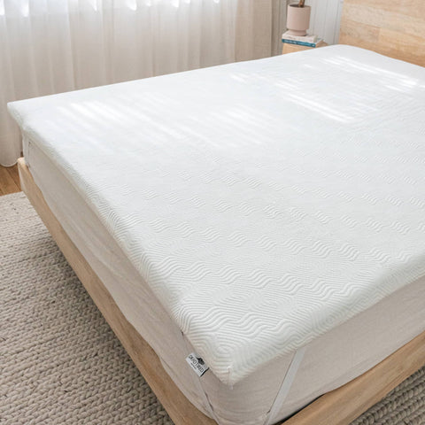 Mattress topper drenched with sunlight